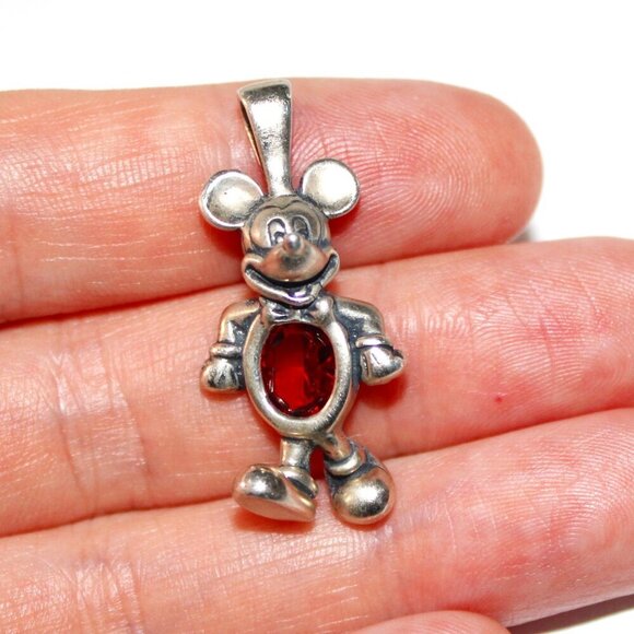 Sterling Silver Disney Mickey Mouse Red Birthstone Pendant - Picture 6 of 6